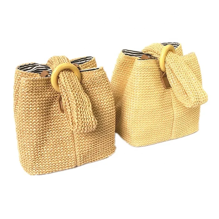 

2020 New Style Faux Straw Woven Mini Bucket Bag Handbags for Women Lady Girl Beach Casual Dress