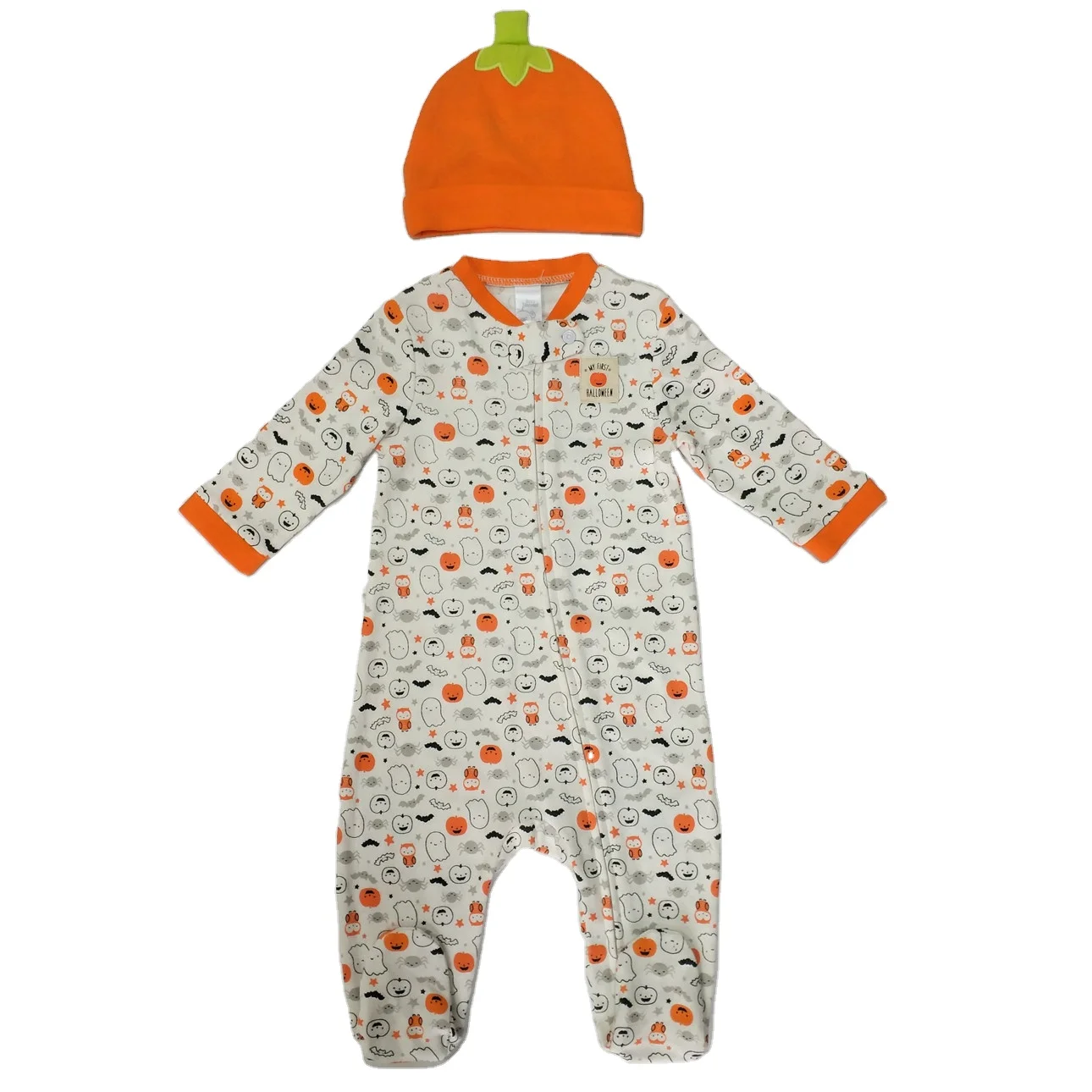 

Wholesale fashion pattern printing baby clothing rompers newborn baby clothes winter jumpsuit with zipper opening footies