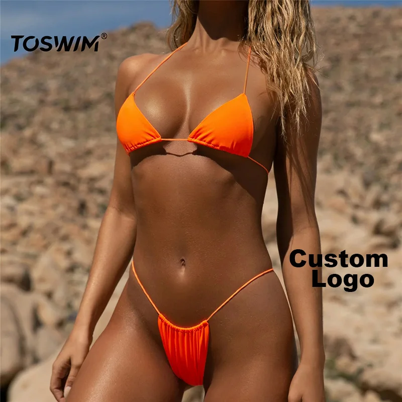 

2021 high quality sexy swim suits women custom design orange solid bikini swimwear & beachwear