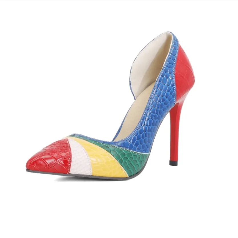 

Spring 2021 new trellis stitching tapering Stiletto High Heels Ladies Single Shoe Wholesale Size Europe and the United States, Blue,brown