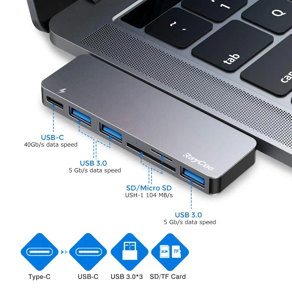 
Raycue 6 in 1 USB HUB for Macbook Air/Pro 