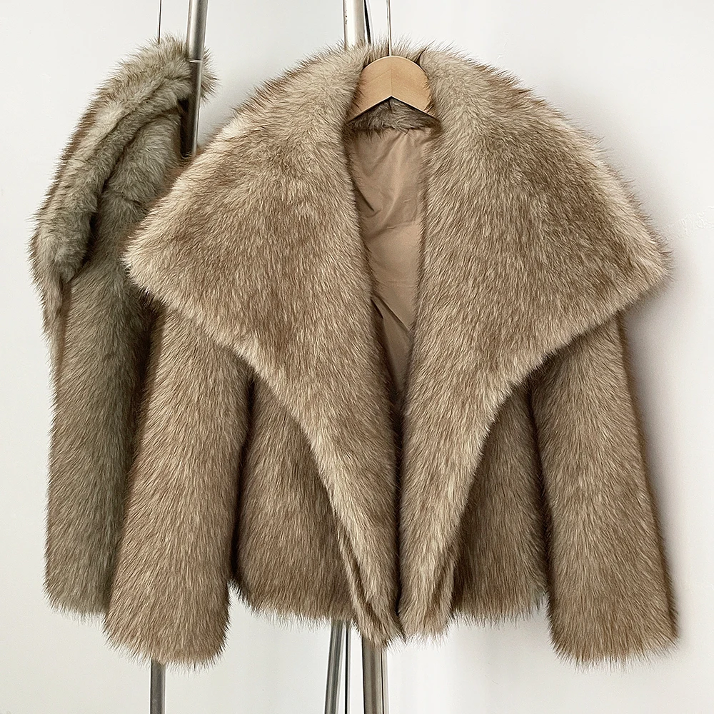 OFTBUY Women Faux Fox Fur Coat Ladies Autumn Winter Warm Short Jackets Artificial Imitation Fur Furry Outerwear Elegant Thick