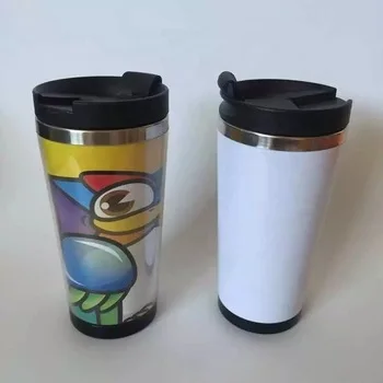 14oz  outer plastic bottle inner stainless steel mug replaceable paper story board cup Mezzanine Double wall tumbler cups