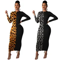 

New Coming Customized Fashion Sexy Retro Women Patchwork Dress Leopard Print Party Wear Long Sleeve Bodycon Dresses In China