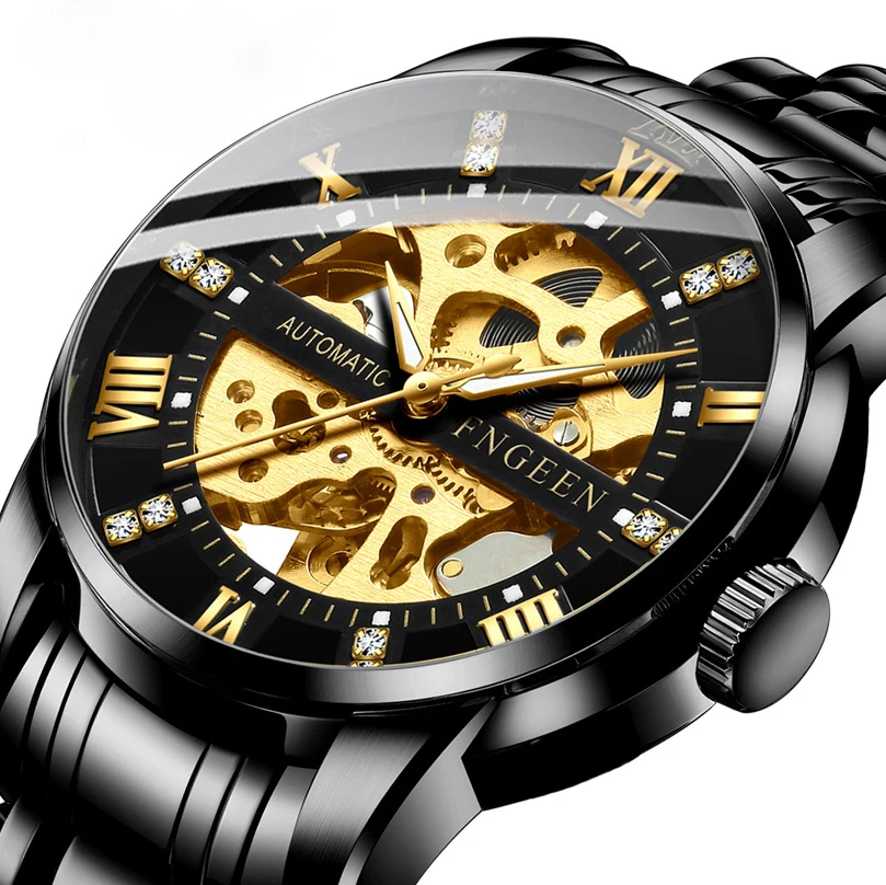 

Top Brand Luxury Men's Automatic Mechanical Watch Business Waterproof watches Gold Steel Belt Wristwatches Relogio Masculino