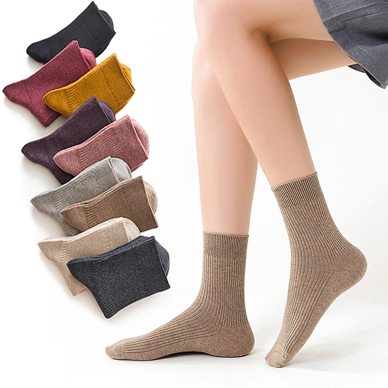 

Low MOQ logo custom factory Direct Fashion Colorful Tube Crew retro solid color women's socks