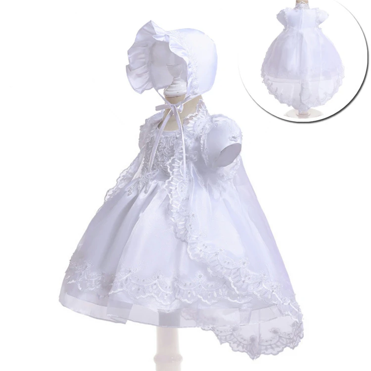 

HYD113 Newborn Baby Girl White First Birthday Party Wear Cute Sleeves Toddler Girl Christening Gown Baptism Dress