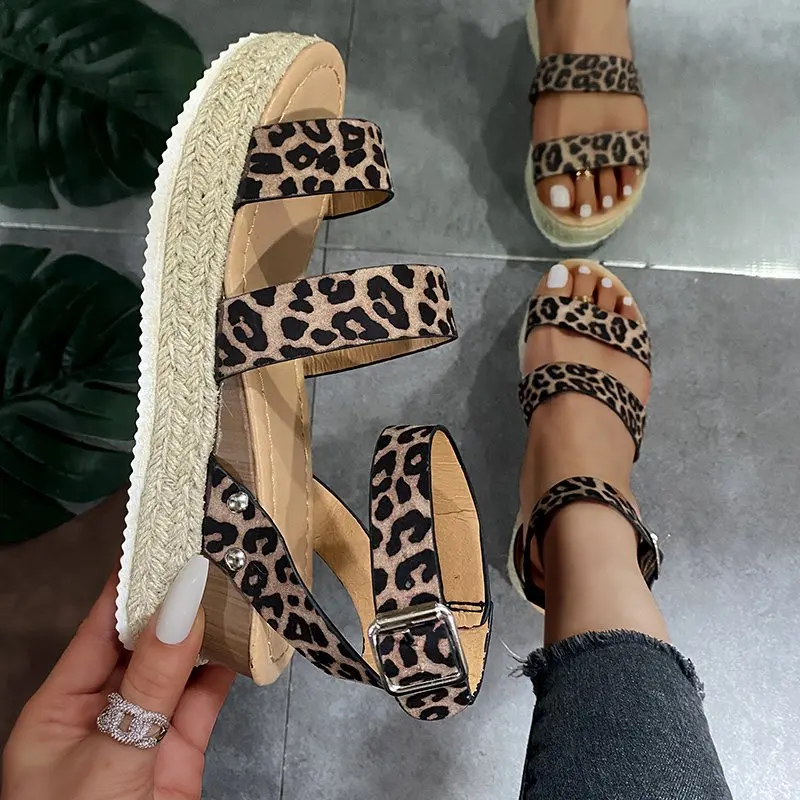 

New fish mouth Platform leopard print beach thick soles Large size women's sandal, Peacock