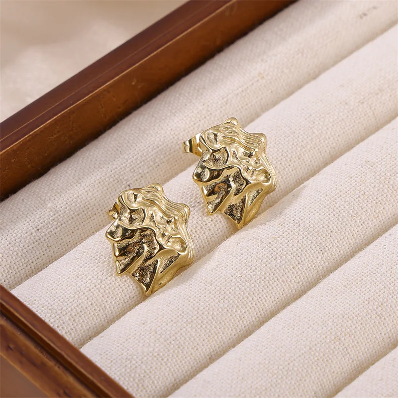 

18k gold personality European and American concave texture lava earrings retro stainless steel women's earring jewels
