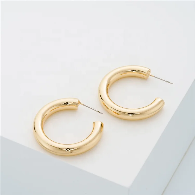 

BXY C Shape Copper Thick Chunky Gold Plated Hoop Earrings