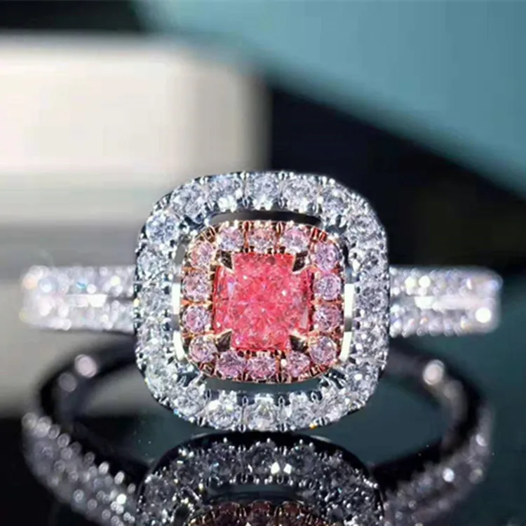 

newest double layers ring mounting gemstone jewelry 18k gold natural pink diamond ring for women
