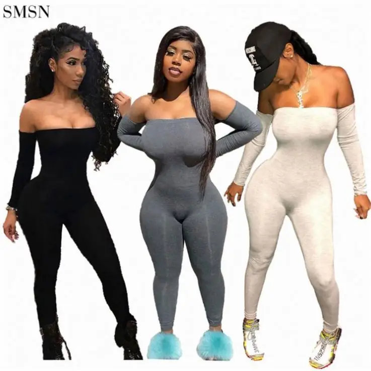 

Newest Design Trendy Sexy High Stretch Fabric One Shoulder Solid Color Women Jumpsuit Sexy Jumpsuit 2021