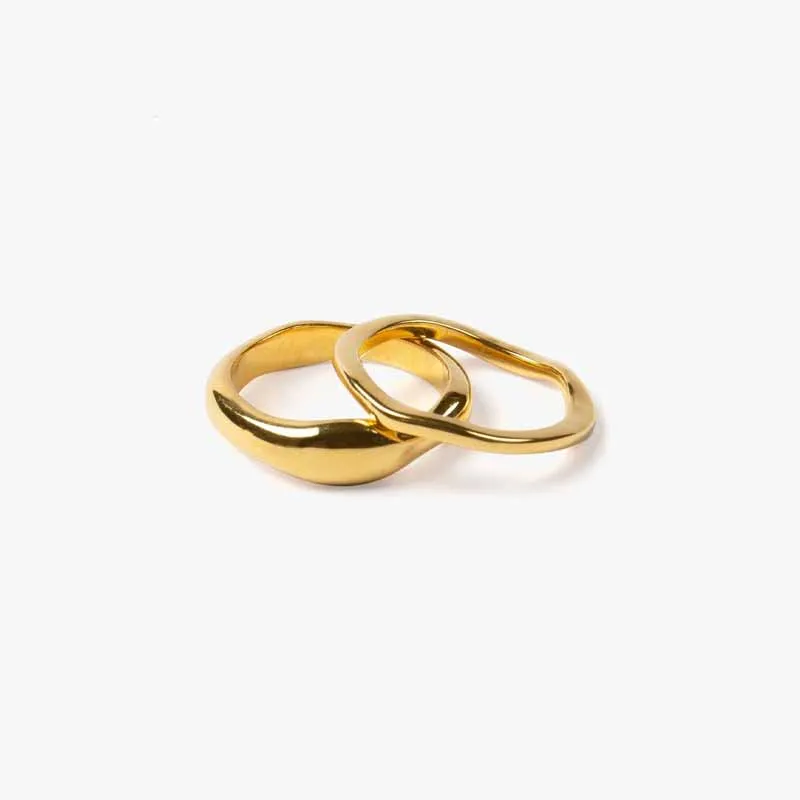 

New Fashion Trendy Simple Jewelry Stainless Steel 18K Gold Finger Stackable Waves Ring Sets Designs For Female