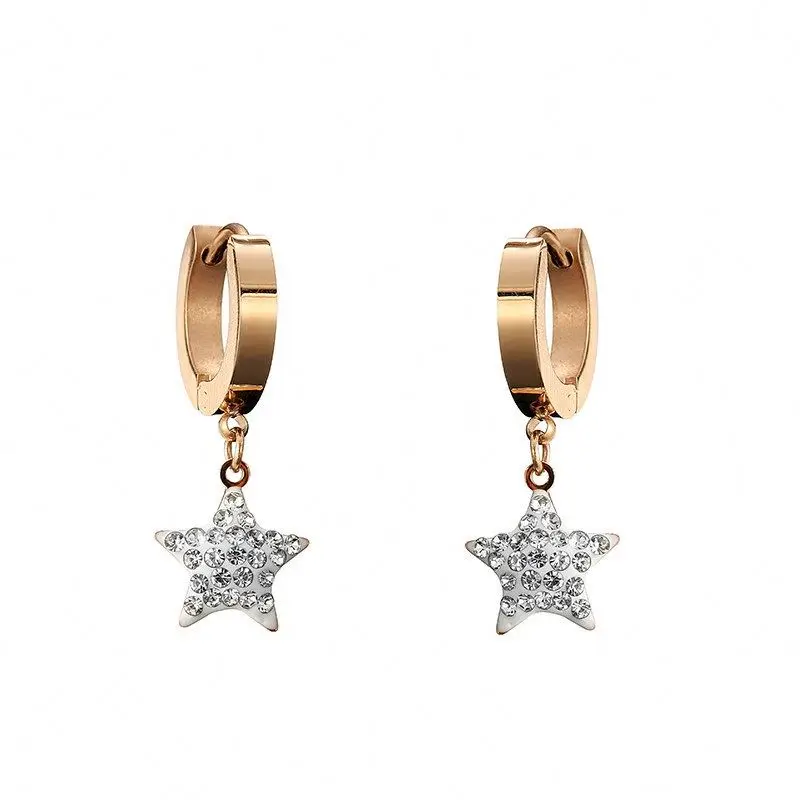 

Fashion Jewelry Accessories Stainless Steel Five-pointed Star Pendant Hoop Earrings