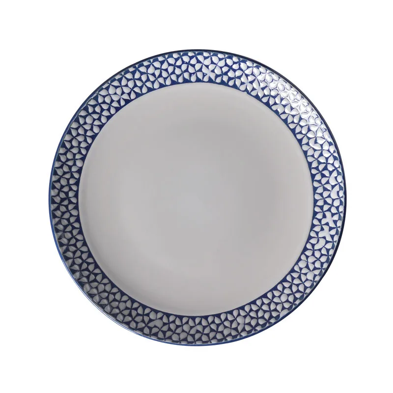 

8-Inch Simple European and American Style Western Hand-Painted Ceramic Dinner Plate Restaurant Blue Small round