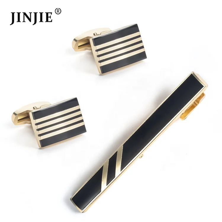 

Online 2020 new coming alloy cuff links and tie pin square shaped men golg jewelry gift cufflinks and tie clip set