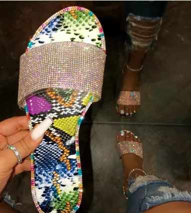 

Serpentine Flashing Slippers Women'S Sandals Rhinestones Popular Women Flats Ladies
