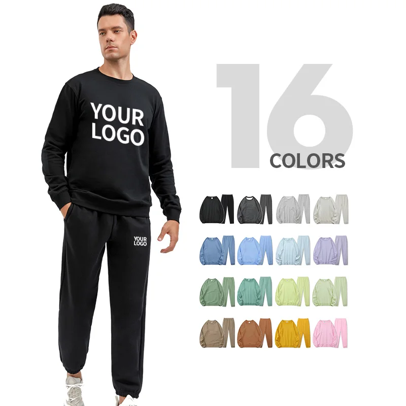 

crewneck sweatshirt set Custom Embroidery Logo cotton plain sweatshirt and sweatpants set blank men sweatshirt sets