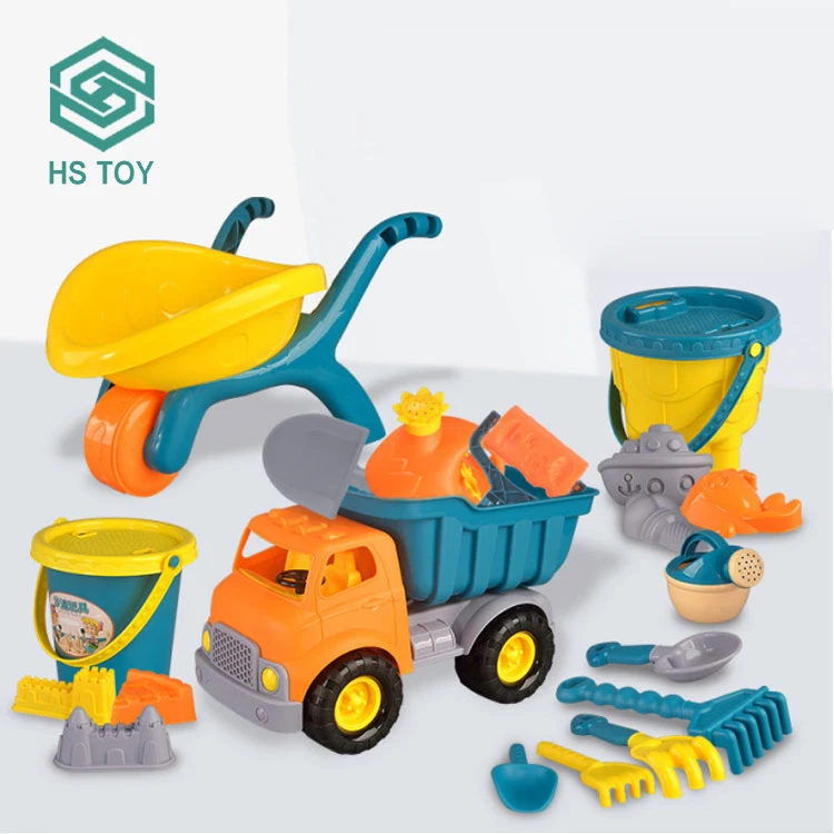 

HS Toy Outdoor Playhouse Tool Set Juguete De Playa Summer Sand Beach Shoes Bucket Plastic Car Toy For Sale