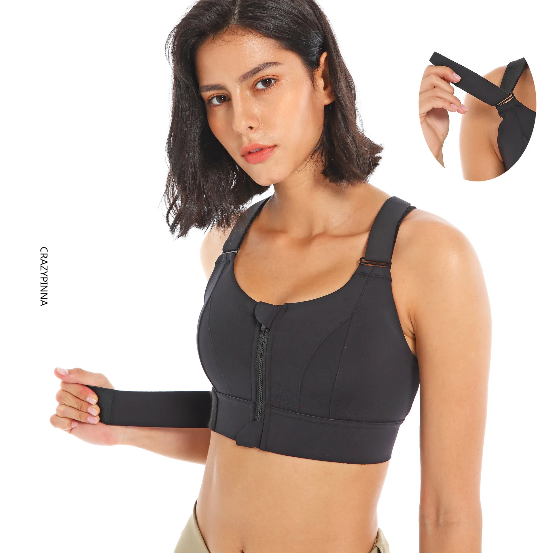 

Big Size 5XL Magic Tape Adjustable Front Zipper Sports Bra Oem