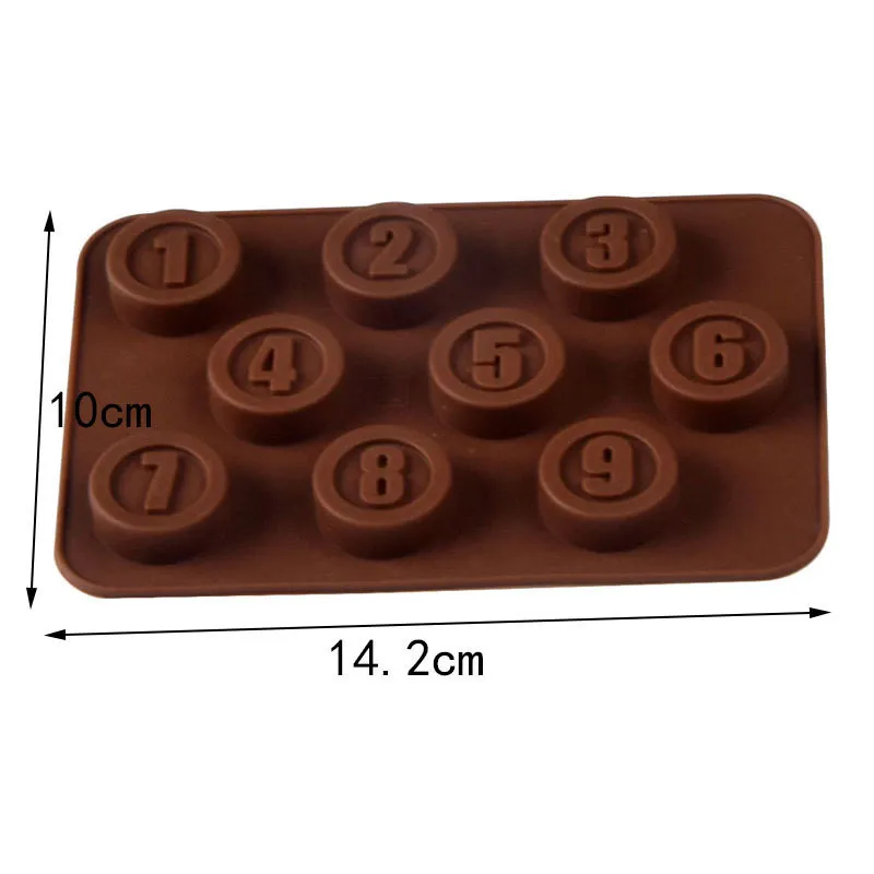 

0993 Silicone 9-hole digital lollipop chocolate mold DIY candy biscuit cake decoration baking tool, Chocolate color