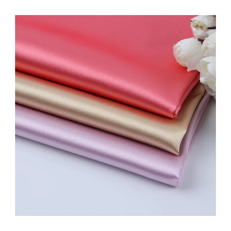 

Shiny Stretch Satin Fabric Plain Dyed Polyester Spandex Imitated Silk Satin Fabric pure silk fabric