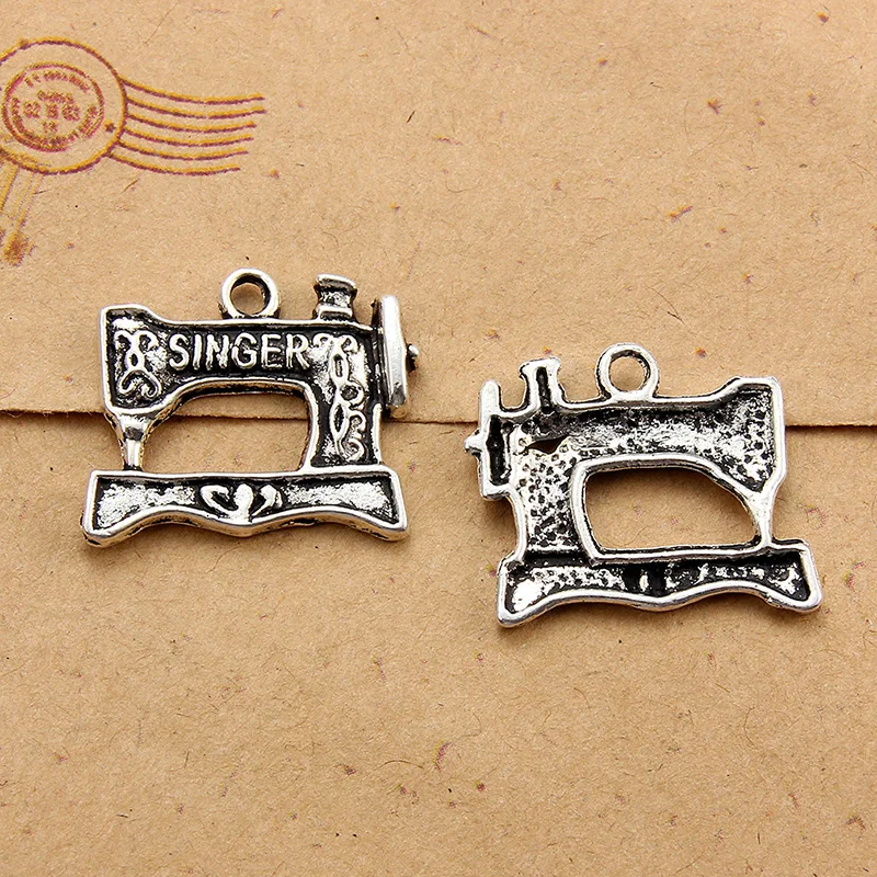 

Antique silver mini sewing machine talisman hangers charms DIY bracelet necklace jewelry making charms 20*16mm, Picture