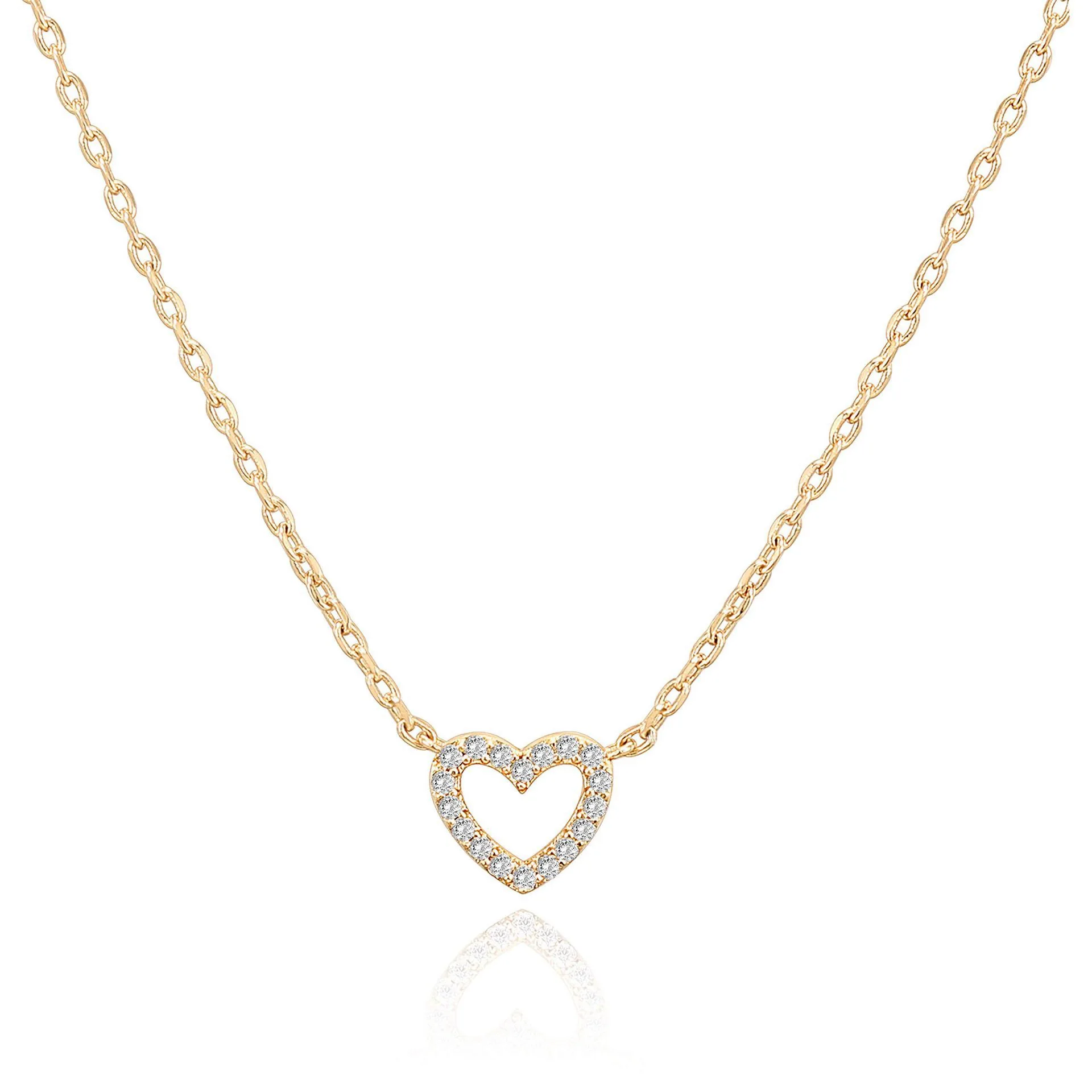 

14K Gold Plated Cubic Zirconia Heart Necklace | Cute Dainty Love Pendant Necklaces for Women