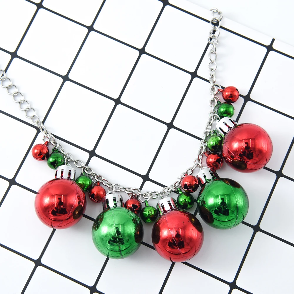 

Christmas Style Jewelry Women Kids Wear Plastic Silver Red Green Round Dangle Simple Necklace For Party
