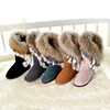 Hot design snow woman boot winter waterproof rubber sole real raccoon fur trim fluffy shoes cow leather casual winter boots