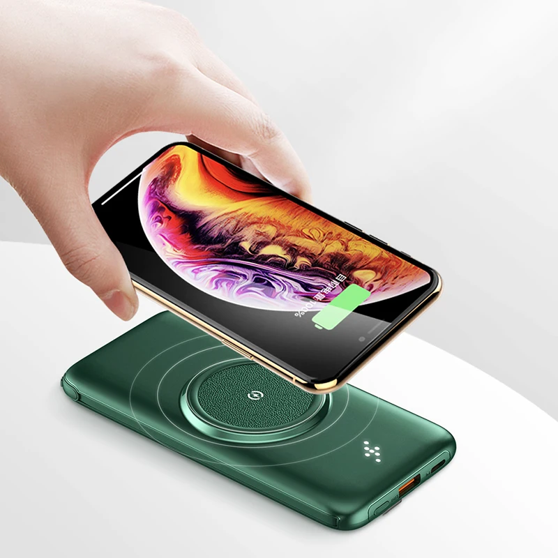 

CYKE 10000ma Batteries digital display thin type supports wireless charging for mobile phones power bank, White black green