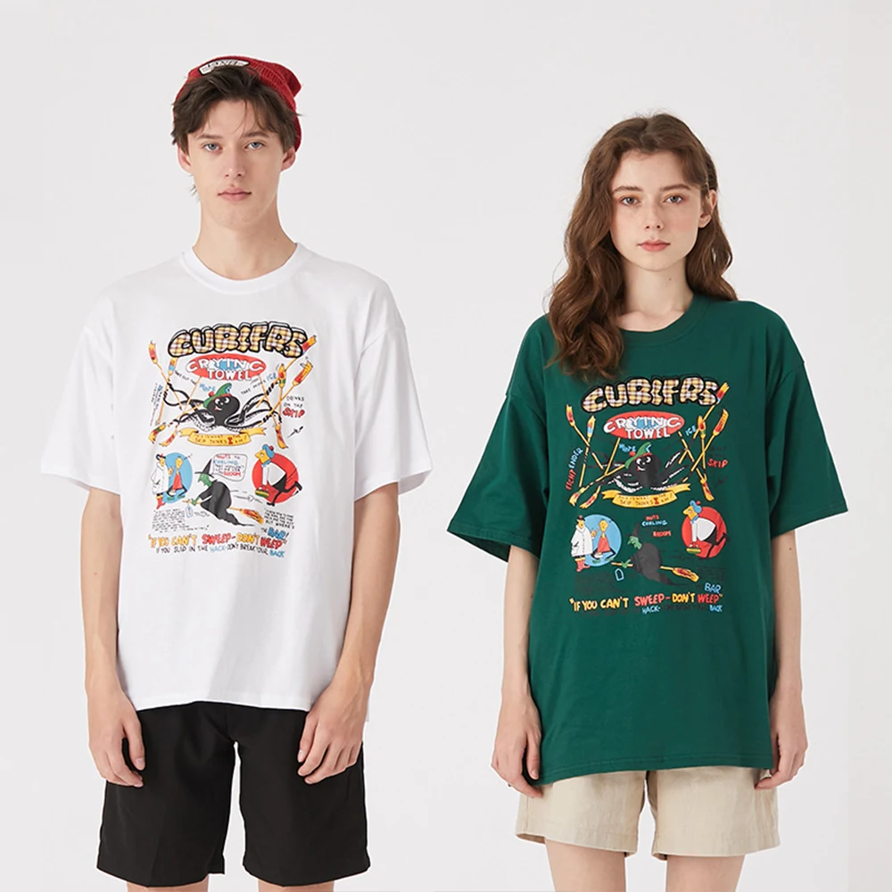 

cartoon print loose fit short sleeve tees top graphic t shirts for women summer