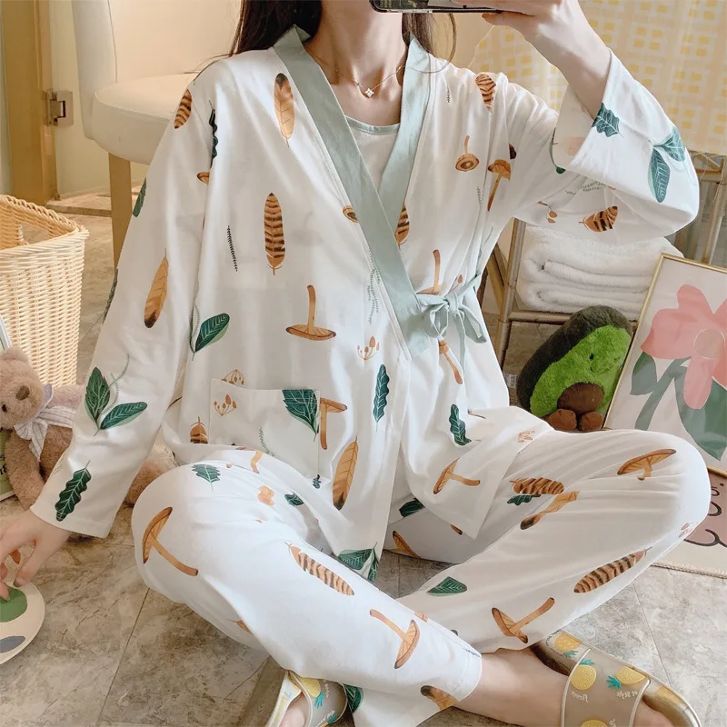 

Pillama Maternidad 3 Piece Sleep Wear Comfortable Sleepwear Pyjamas Cotton Maternity Nursing Pajamas Pijamas For Breastfeeding