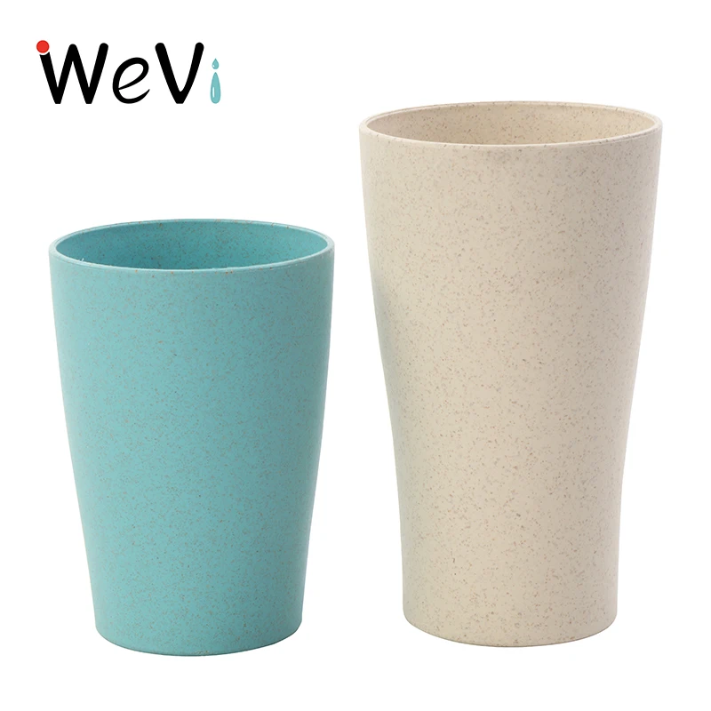 

WeVi 400ml Reusable Bamboo Fibre Degradable 100% Wheat straw Cups With Straw For Office and Home, Blue,pink,black or customized