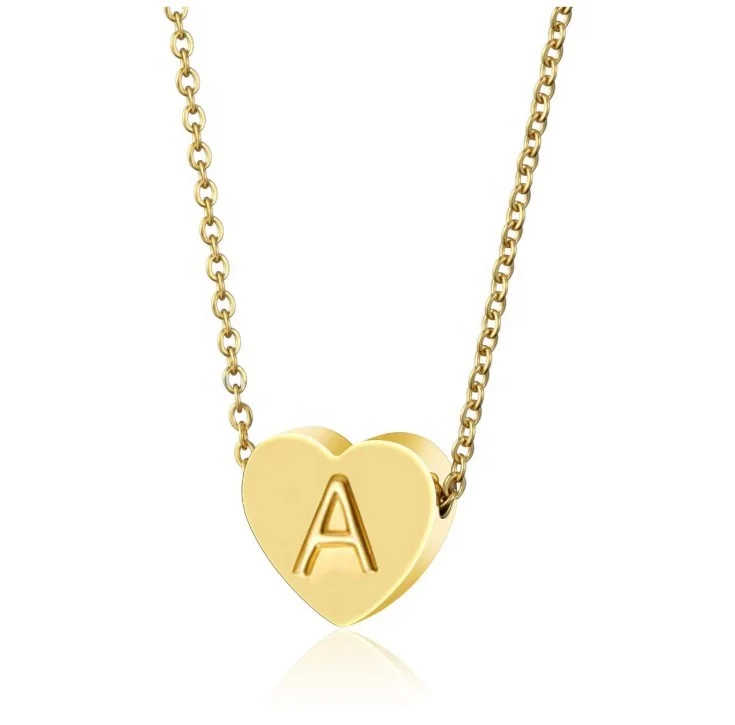 

Gold Plated Titanium Steel Heart 26 Letters Love Clavicle Chain Initial Letter Necklace, Gold color