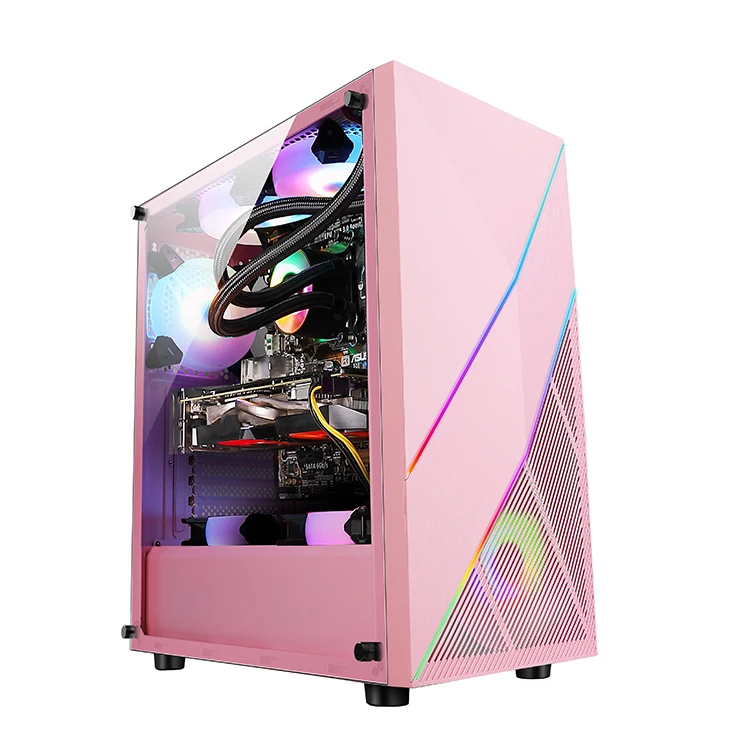 

OEM CPU Case ATX Gaming Gabinete PC Pink Computer Cases with RGB Strip Light, White,black,pink