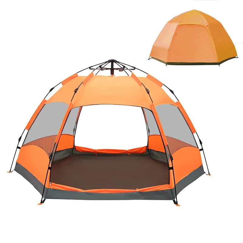 

Hexagonal automatic tent Outdoor 6-9 people large multi-person double layer tent camping rainproof tent, Green,blue,orange
