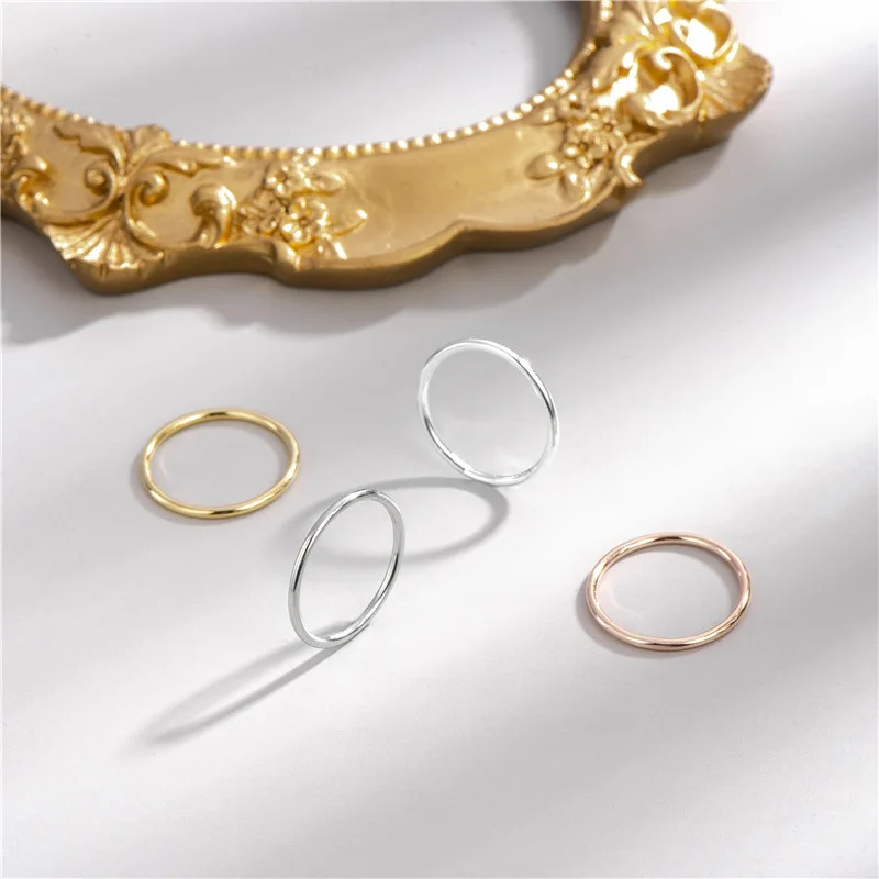 

1MM 1.2MM Unisex 925 Silver Smooth Thin Ring Three Colors Gold Plated Round Circle Stackable Ring Minimalist Pure Silver Jewelry