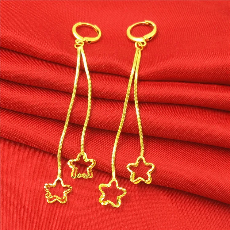 

Wearing Vietnamese Sand Gold Horn Temperament Fashionable And Versatile Fivestar Earrings Tassel Long Earrings Women