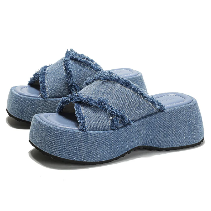 

2023 New Arrival Fashion Trendy Thick Outsole Denim Women Wedges Platform Sandals