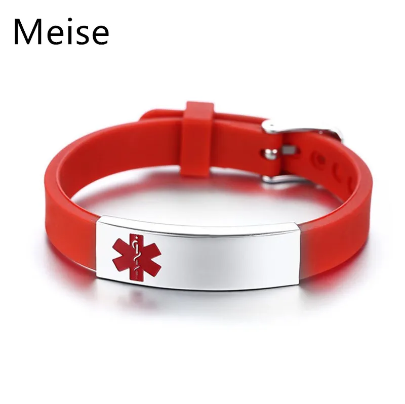 

Yiwu Meise Custom Adjustable Silicon Medical Alert Allergy Awareness Bracelet Emergency ID Bangle, Silver,gold,rose gold ,black ,blue