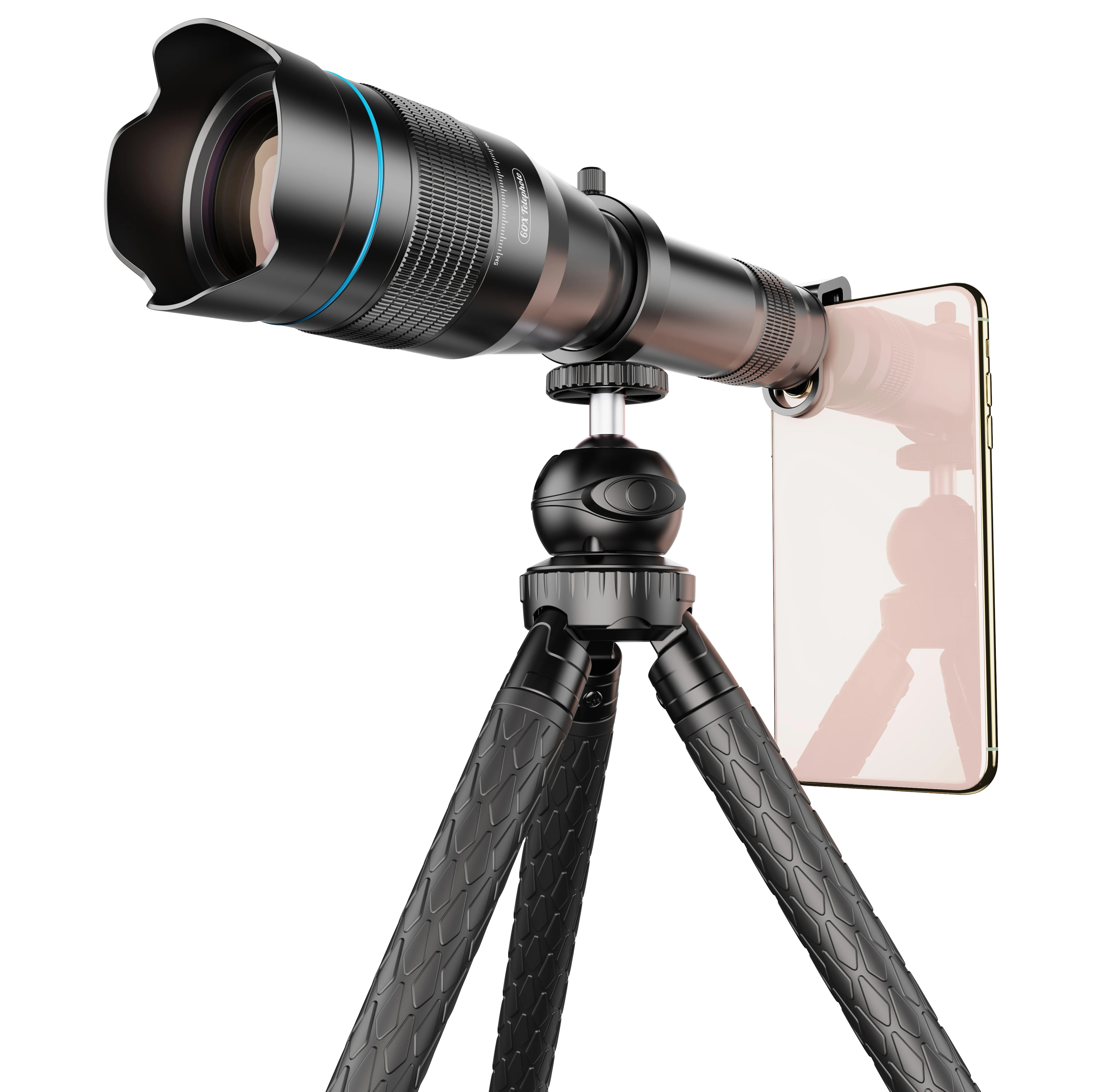 

Professional Phone Accessory Apexel 60x Mobile Telephoto Lens Telescope Camera Lens with Extendable Tripod Stand, Black