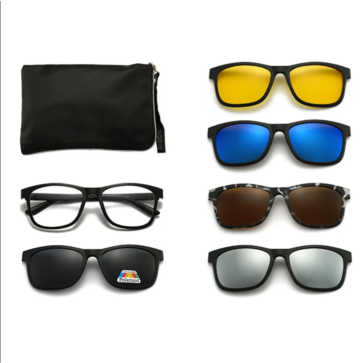 

Polarized Sunglasses Men Women 5 In 1 Magnetic Clip On Glasses PC Optical Eyewear Frames Eyeglass