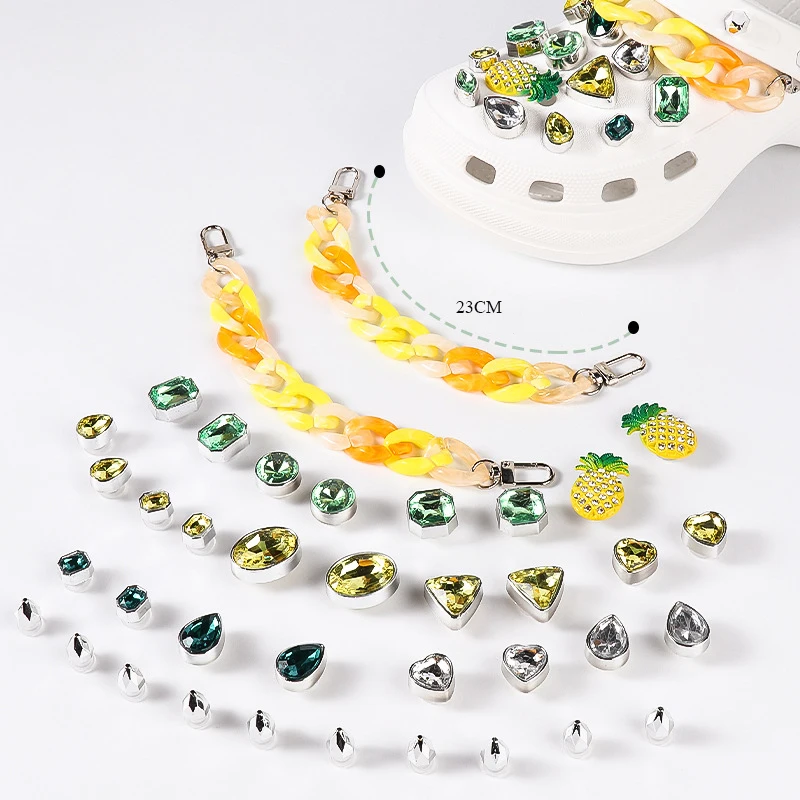 

2022 DIY Handmade Jewelry Accessories Green Yellow Crystal Pineapple Croc Charms Set Shoes Decorations for Children Adult Gift, Colorful