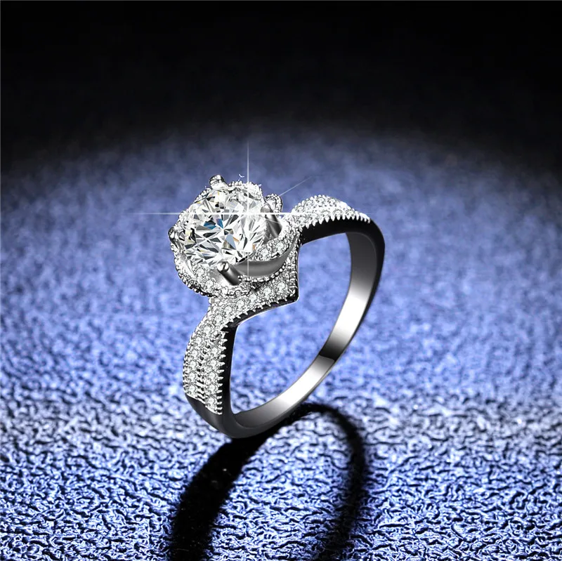 

Luxury Engagement Rings Silver 925 Original 1 Carat Diamond Test Past D Color Moissanite Wedding Ring Creative Gemstone Jewelry