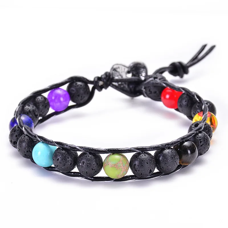 

2022 Hot Sell Beads Bracelet Lava Stone Tiger Eye Customizable Rainbow Charkra Stone Bracelet