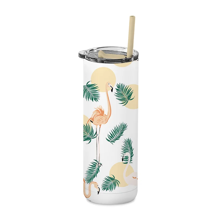 

USA US Warehouse Stock White 20oz Straight Skinny Sublimation Blanks Stainless Steel Tumblers Cups with Straw and Rubber Bottom, Customized colors acceptable