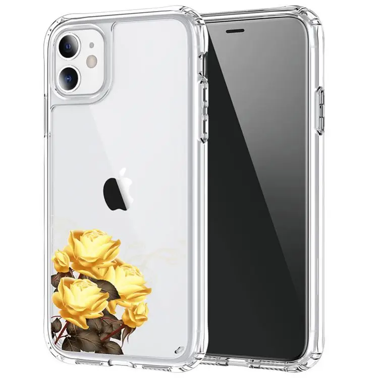 

New product Low MOQ For iPhone 12 case with custom design uv printed transparent Four corners drop acrylic phone case