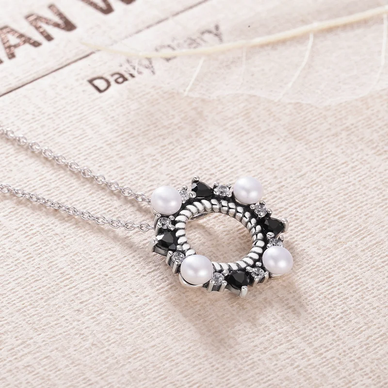

Factory Sale 925 Sterling Silver Jewelry Pearl Black Zircon Chain Minimalist Necklace