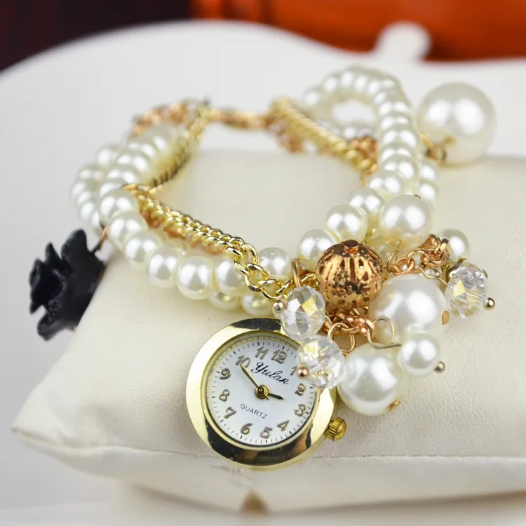 

Hot Sell Amazon Flower Beads Stainless Steel Watch Bracelet, Multicolor